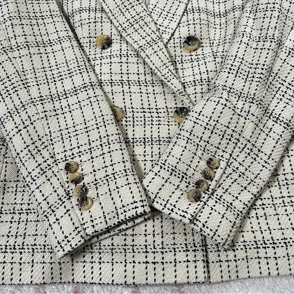 Ann Taylor Tan Navy Blue Cotton Blend Blazer Size 8P Fall Autumn Office Business - Picture 6 of 12